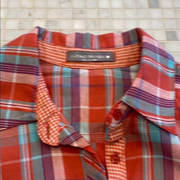 Olivia Moon Plaid Button Down with Ruched Sleeves - Picture 2 of 6